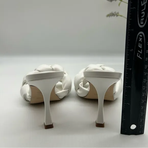 NINE WEST Women's Yoyo slip on Heeled Dress Sandals white faux leather size 7M