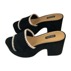 Nine West Yickie Slip-on Round Toe Wedge Sandals Black Size 10M