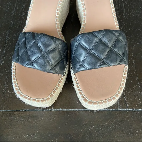 Nordstrom Carmen Black Leather Slip On Buckle Ankle Strap Wedge‎ Sandals 9.5