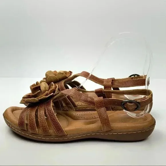 Nurture sandals size 6 brown leather floral comfort walking coastalgranny