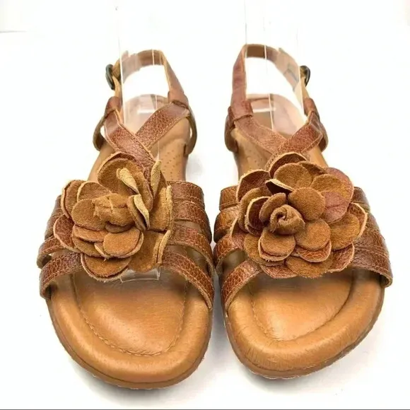 Nurture sandals size 6 brown leather floral comfort walking coastalgranny