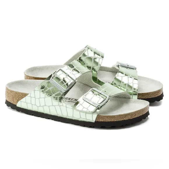 NWOB Birkenstock ARIZONA Micro Fibre Gator Gleam Green Sandals