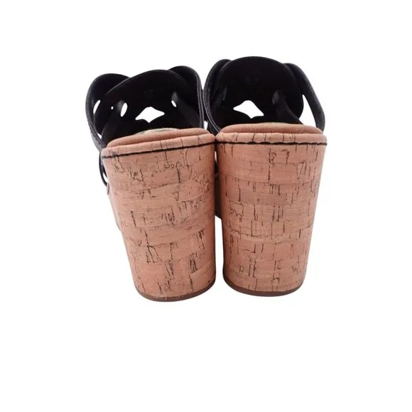 NWOB BOC Cora Platform Wedge Sandal Sz 7 Black Faux Leather Slide Slip On Casual