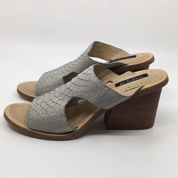 NWOB Lafayette 148 New York Cassidee Gray Snakeskin Sandals Sz 8M