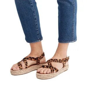 NWOB Madewell The Malia Espadrille Leopard Calf Hair Leather Sandals Size 10