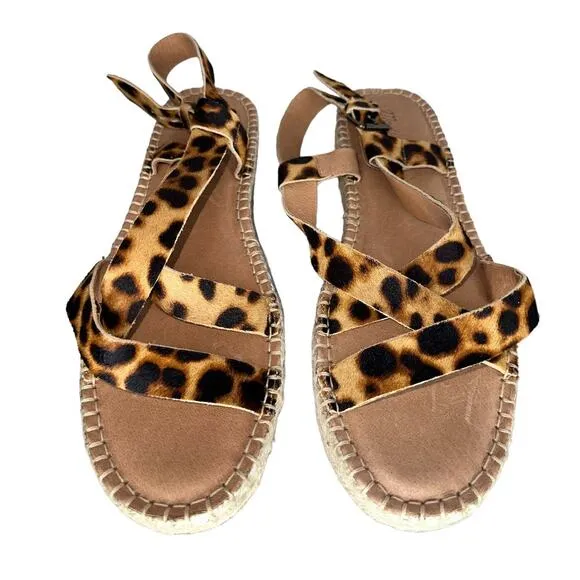 NWOB Madewell The Malia Espadrille Leopard Calf Hair Leather Sandals Size 10