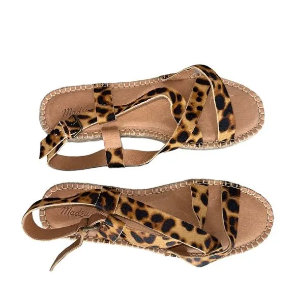 NWOB Madewell The Malia Espadrille Leopard Calf Hair Leather Sandals Size 10