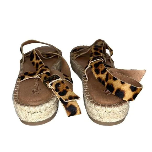 NWOB Madewell The Malia Espadrille Leopard Calf Hair Leather Sandals Size 10