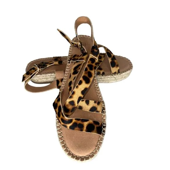 NWOB Madewell The Malia Espadrille Leopard Calf Hair Leather Sandals Size 10