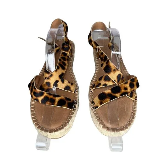 NWOB Madewell The Malia Espadrille Leopard Calf Hair Leather Sandals Size 10