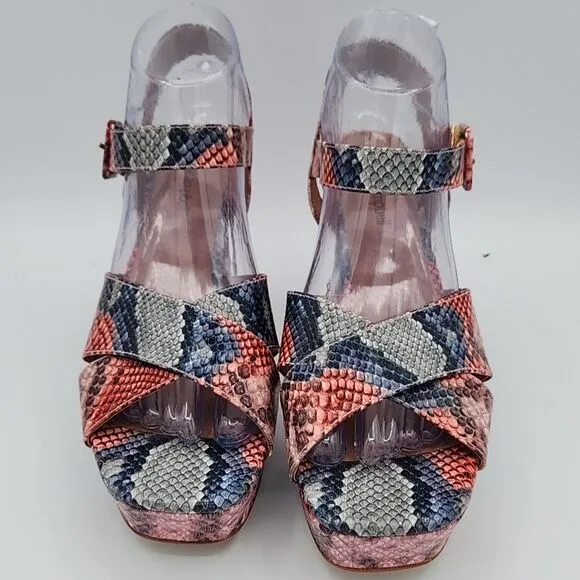 Nwob New jeffrey campbell Snakeskin Floral Sandals Block Heel Womens Size 9