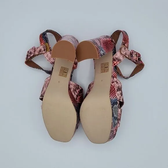 Nwob New jeffrey campbell Snakeskin Floral Sandals Block Heel Womens Size 9