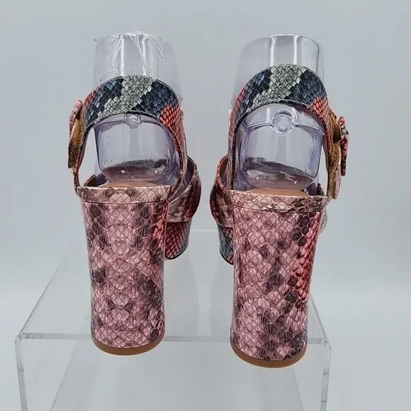 Nwob New jeffrey campbell Snakeskin Floral Sandals Block Heel Womens Size 9