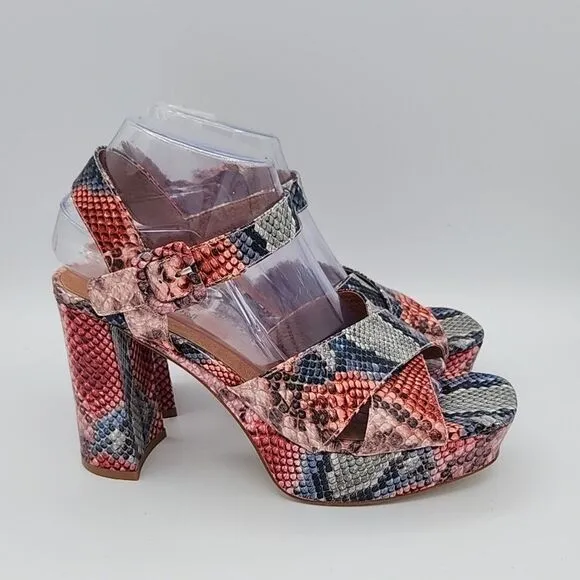 Nwob New jeffrey campbell Snakeskin Floral Sandals Block Heel Womens Size 9