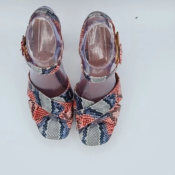Nwob New jeffrey campbell Snakeskin Floral Sandals Block Heel Womens Size 9