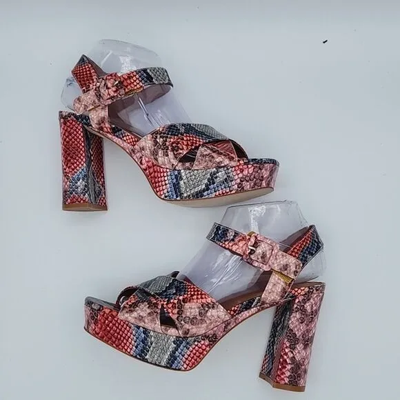 Nwob New jeffrey campbell Snakeskin Floral Sandals Block Heel Womens Size 9