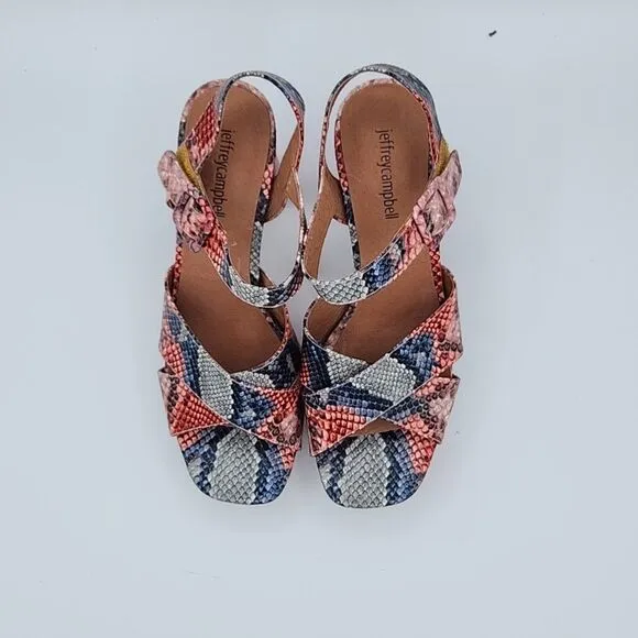 Nwob New jeffrey campbell Snakeskin Floral Sandals Block Heel Womens Size 9