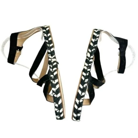 NWOB Proenza Schouler Suede Espadrille Black White Woven Sandals US Size 11