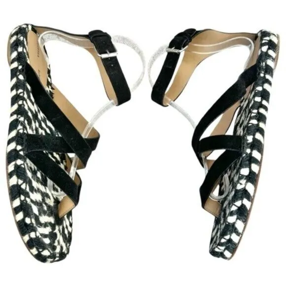 NWOB Proenza Schouler Suede Espadrille Black White Woven Sandals US Size 11