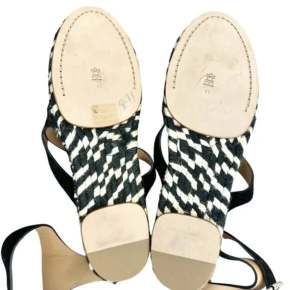 NWOB Proenza Schouler Suede Espadrille Black White Woven Sandals US Size 11
