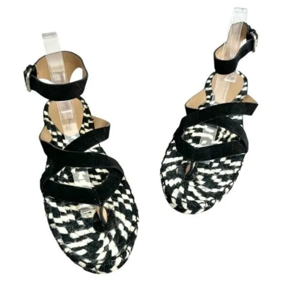 NWOB Proenza Schouler Suede Espadrille Black White Woven Sandals US Size 11