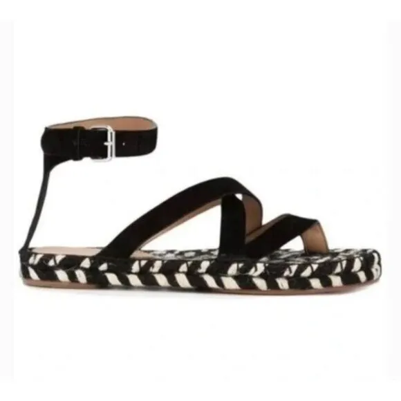 NWOB Proenza Schouler Suede Espadrille Black White Woven Sandals US Size 11