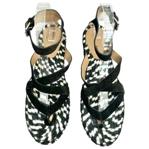NWOB Proenza Schouler Suede Espadrille Black White Woven Sandals US Size 11