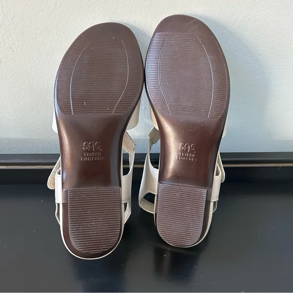 NWOB SAS Women's Suntimer Pearl Bone Heeled Strap Sandal, Size 8M