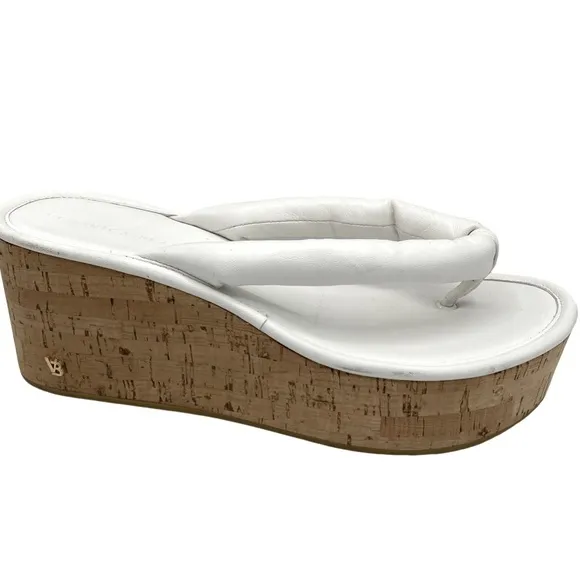 NWOB Veronica Beard White Geno Cork Wedge Leather Sandals - Sz 10