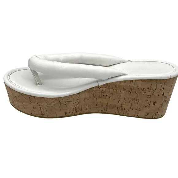 NWOB Veronica Beard White Geno Cork Wedge Leather Sandals - Sz 10