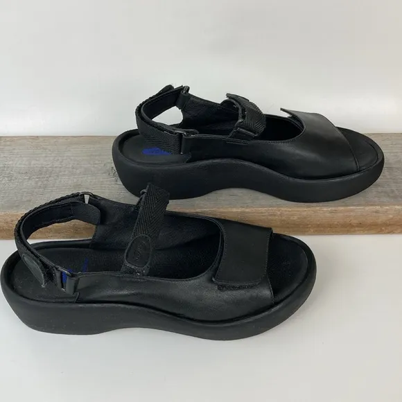 NWOB Wolky Jewel Black Leather Sandal, Size 8.5