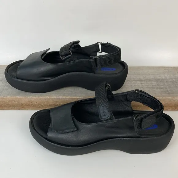 NWOB Wolky Jewel Black Leather Sandal, Size 8.5