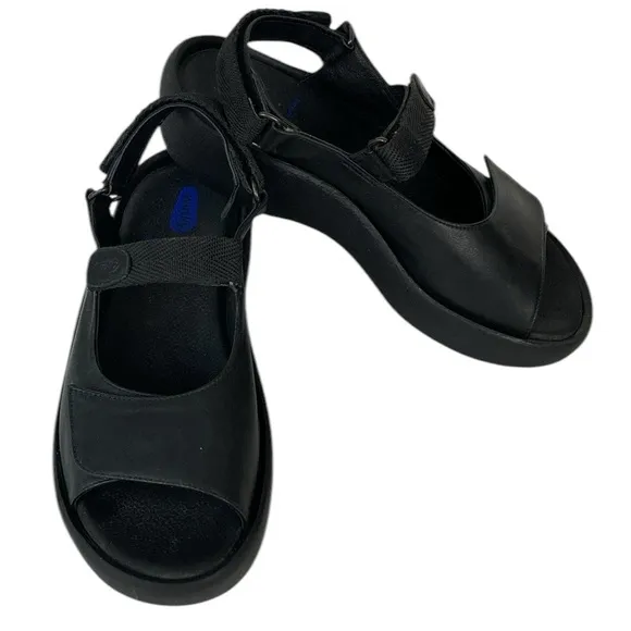 NWOB Wolky Jewel Black Leather Sandal, Size 8.5