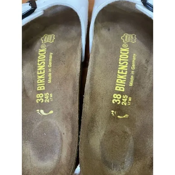 NWOB Birkenstock Madrid Sz 38 White Patent Leather Single Strap Sandals US 7