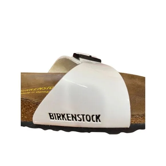 NWOB Birkenstock Madrid Sz 38 White Patent Leather Single Strap Sandals US 7