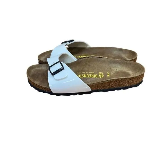 NWOB Birkenstock Madrid Sz 38 White Patent Leather Single Strap Sandals US 7