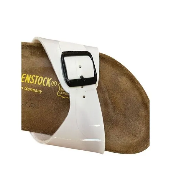 NWOB Birkenstock Madrid Sz 38 White Patent Leather Single Strap Sandals US 7