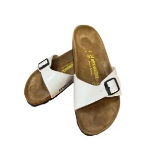 NWOB Birkenstock Madrid Sz 38 White Patent Leather Single Strap Sandals US 7