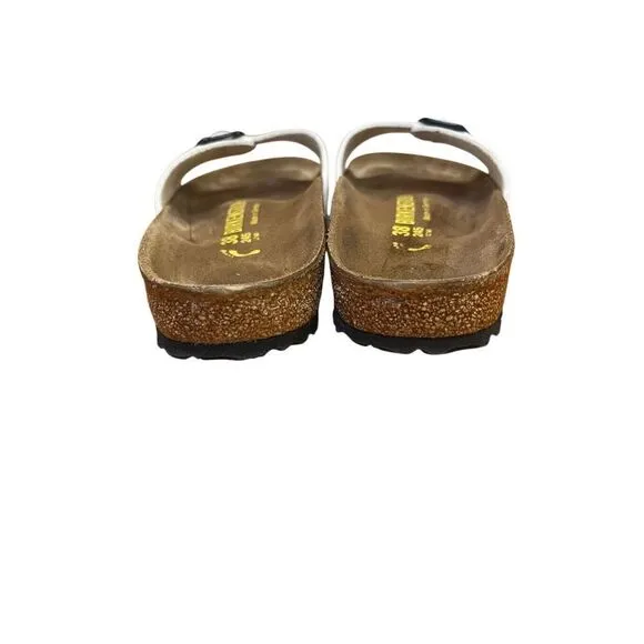 NWOB Birkenstock Madrid Sz 38 White Patent Leather Single Strap Sandals US 7