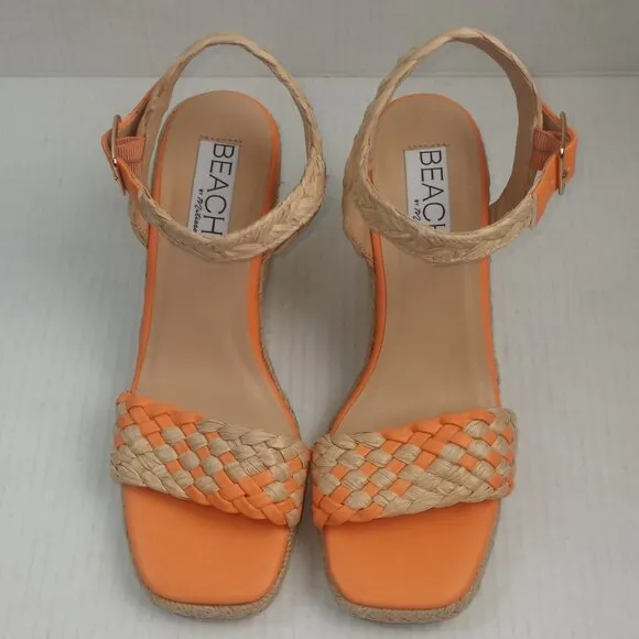 NWOT Beach by Matisse Getty Orange Tan Espadrilles Wedge Sandals
