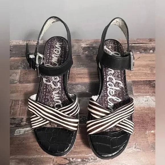 NWOT Black and White Leather Sam Edelman Platform Sandal Women Size 7