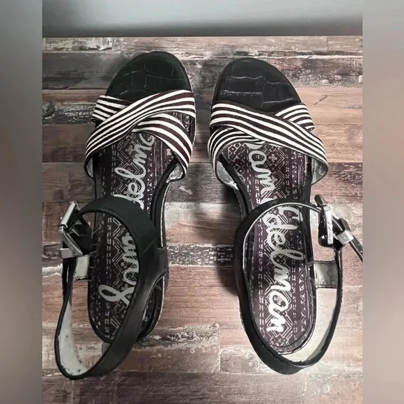 NWOT Black and White Leather Sam Edelman Platform Sandal Women Size 7