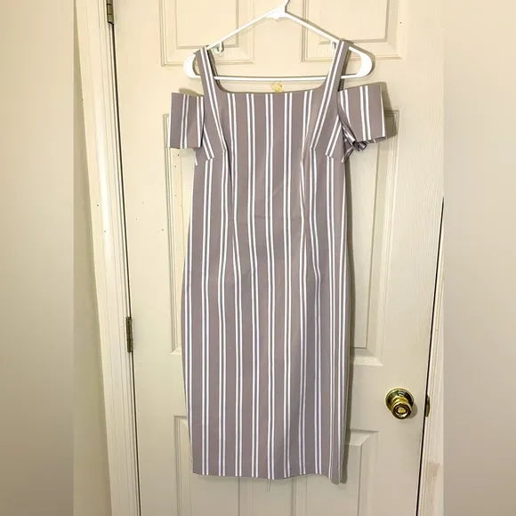 NWOT Calvin Klein Beige Stripes Cold Shoulder Dress Size 6