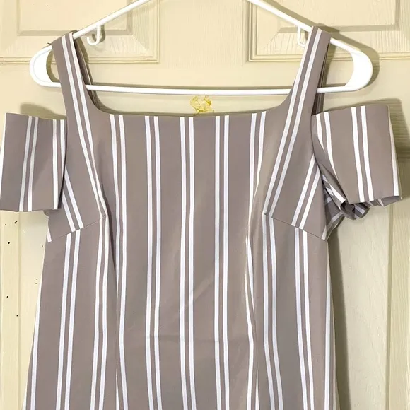 NWOT Calvin Klein Beige Stripes Cold Shoulder Dress Size 6