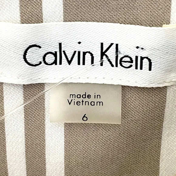 NWOT Calvin Klein Beige Stripes Cold Shoulder Dress Size 6