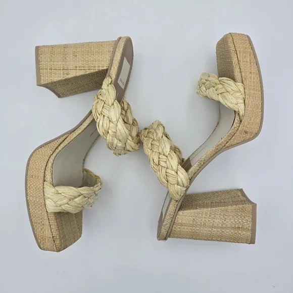 NWOT Dolce Vita Women's Ashby Braided Two-Band Platform Sandals—LtNatural Raffia