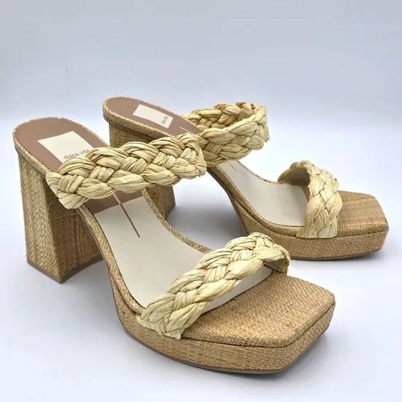 NWOT Dolce Vita Women's Ashby Braided Two-Band Platform Sandals—LtNatural Raffia