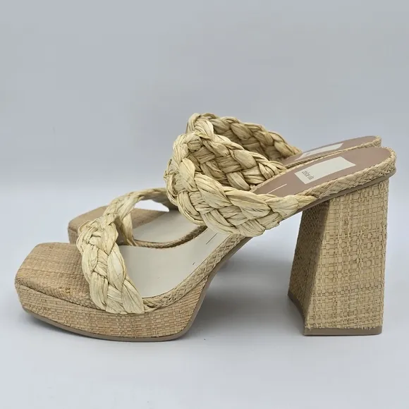 NWOT Dolce Vita Women's Ashby Braided Two-Band Platform Sandals—LtNatural Raffia