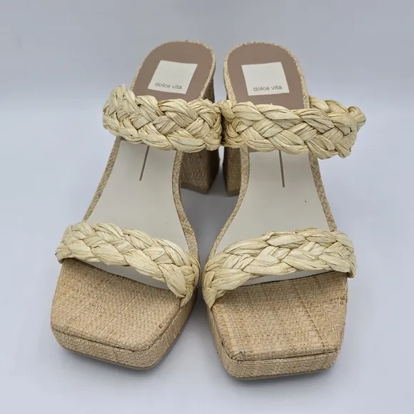NWOT Dolce Vita Women's Ashby Braided Two-Band Platform Sandals—LtNatural Raffia