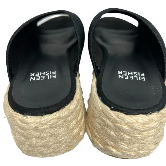 NWOT EILEEN FISHER Tali Platform Wedge Slip On Black Sandals Women's Size 6.5